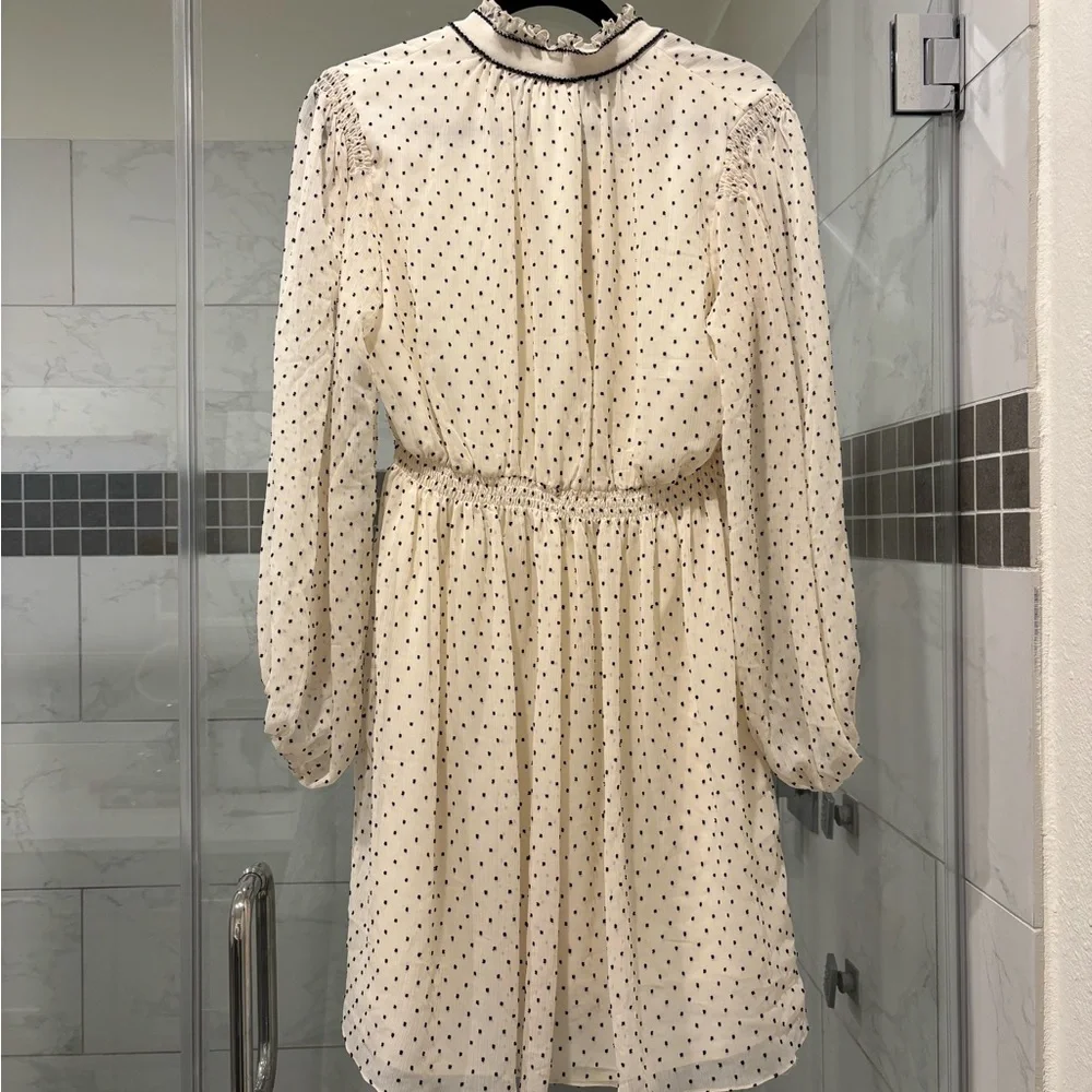 Sandro Cream Polka Dot Long-Sleeve Dress - Picture 5 of 7